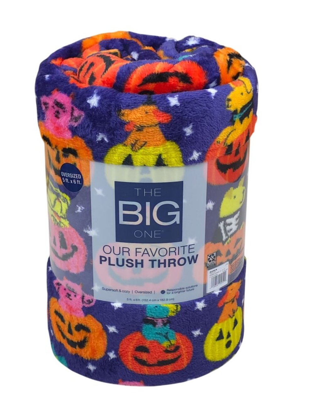The Big One Halloween Dogs Plush Throw Blanket 5 Ft x 6 Ft Oversized Cozy Purple